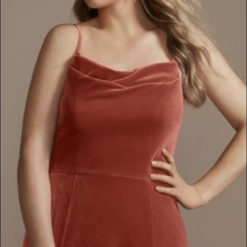 Velvet Cowl Neck Spaghetti Strap Cinnamon Bridesmaid Dress Size 2